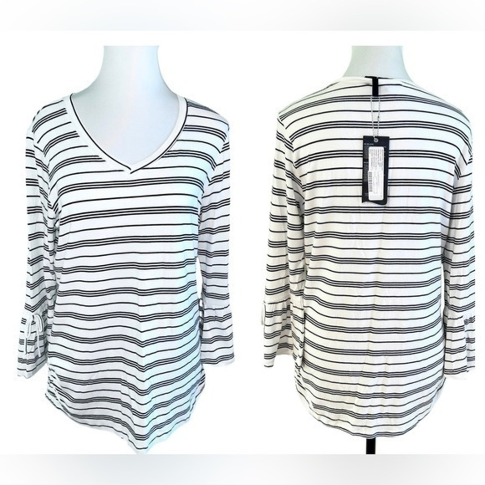 FDJ French Dressing White & Black Striped Bell Sleeve Top - Size Sm 🖤🤍